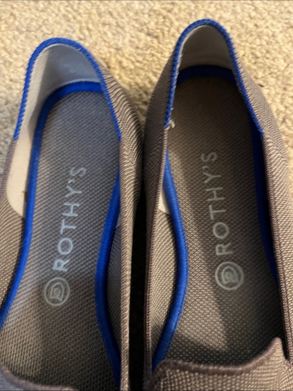 Rothy's Taupe Flats with Blue Trim Slip-Ons - Picture 2 of 5